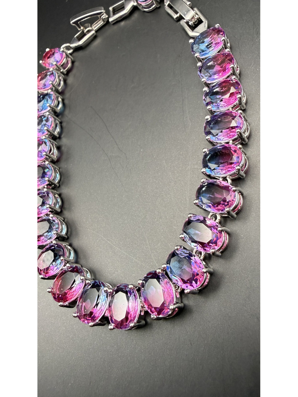candy+clover pink blue gradient crystal 14K white gold plated bracelet